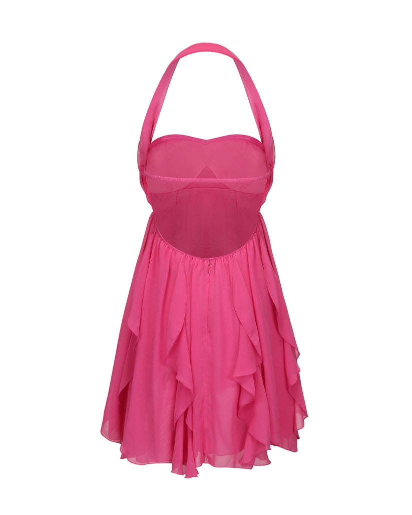 Chiffon Printed French Halter Noble Fairy Dress Holiday Wind Sexy Backless Short Skirt
