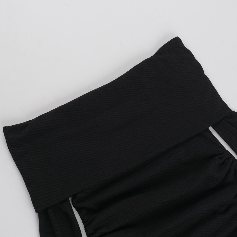 Exposed Neckline Full Arm Mini Dress