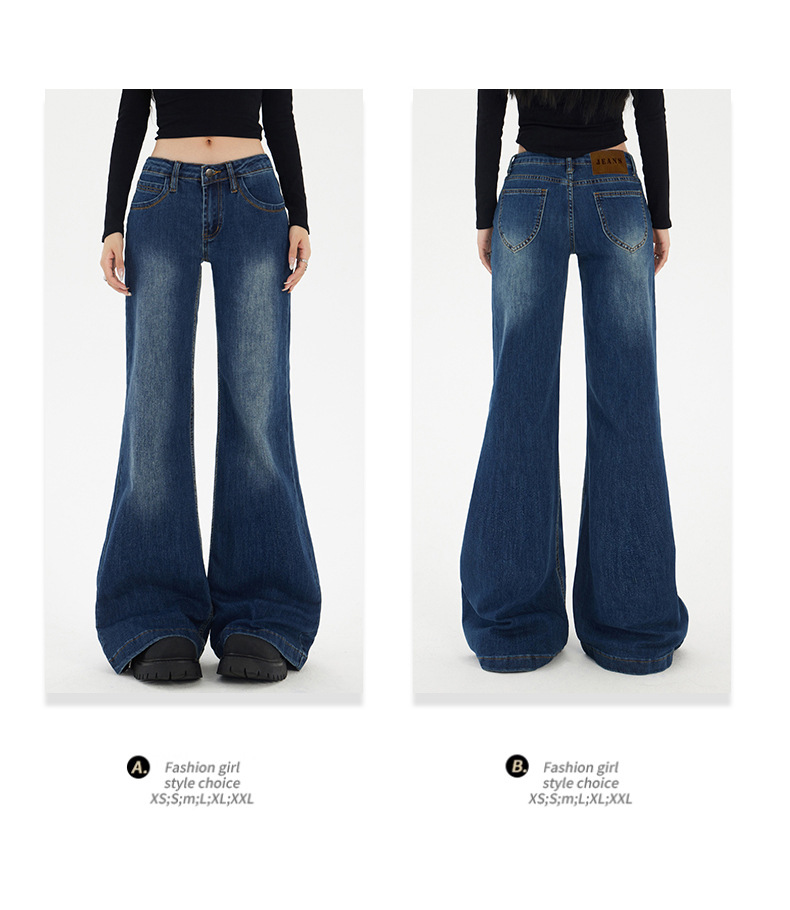 Blue Low-Waist Flared Jeans for Women Autumn Casual Versatile Hanging Flared Pants
