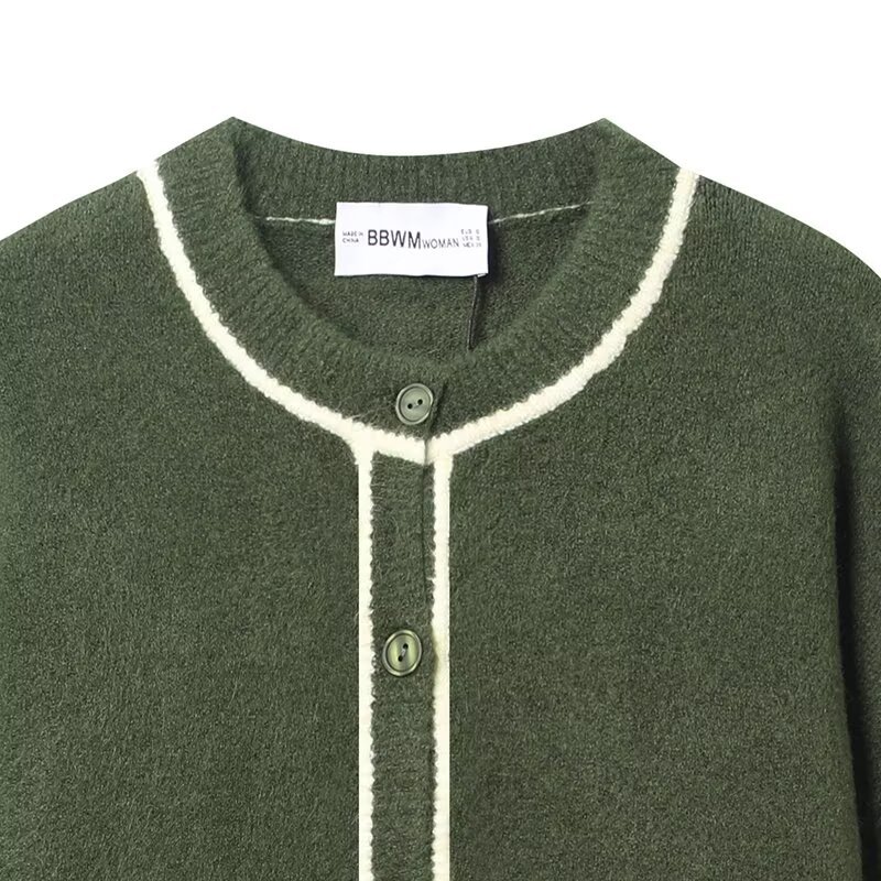 Ladies Long Sleeve Piped Button Through Sweater
