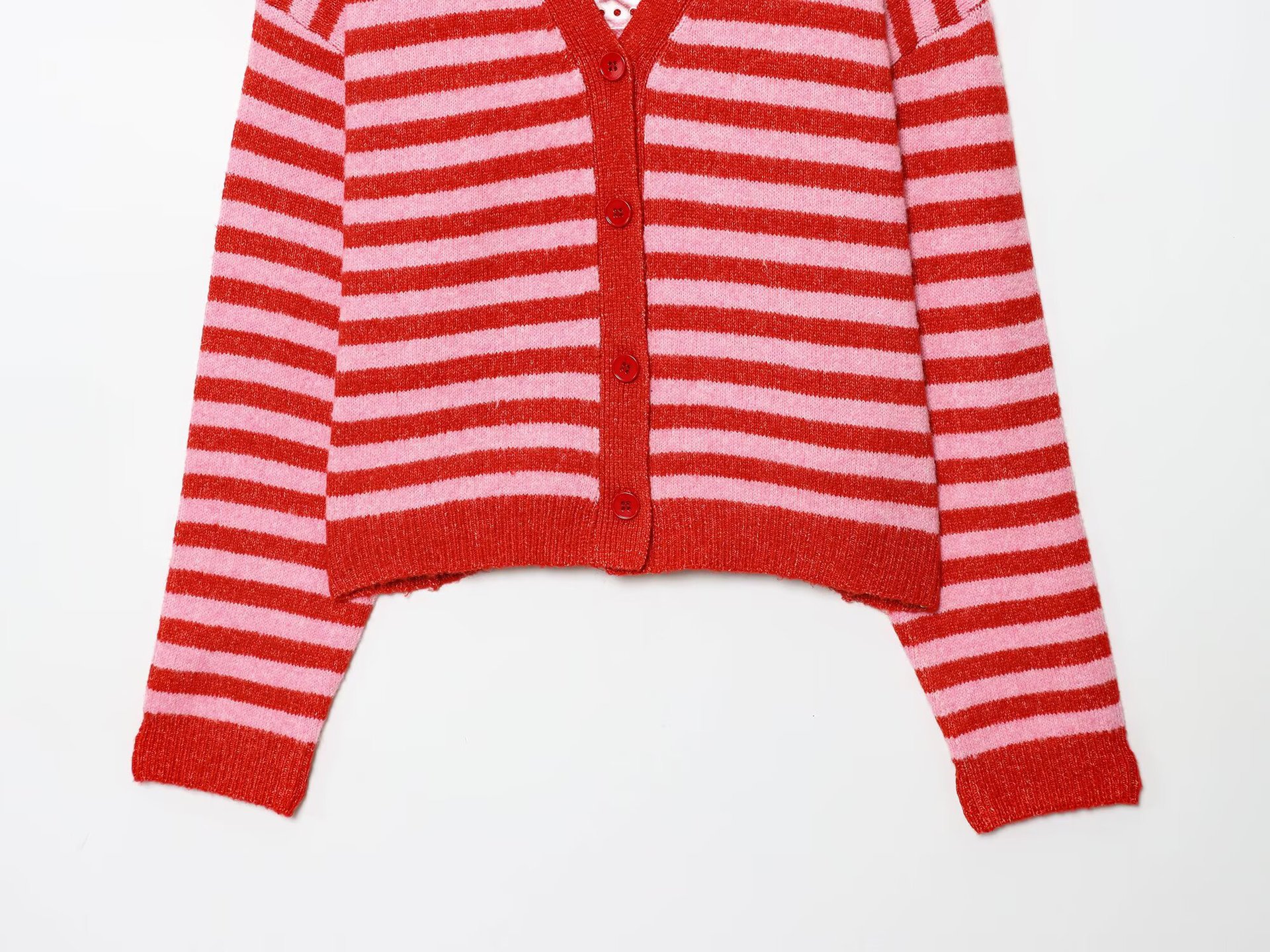 Ladies Button Front Plunge Banded Wrist Length Sweater