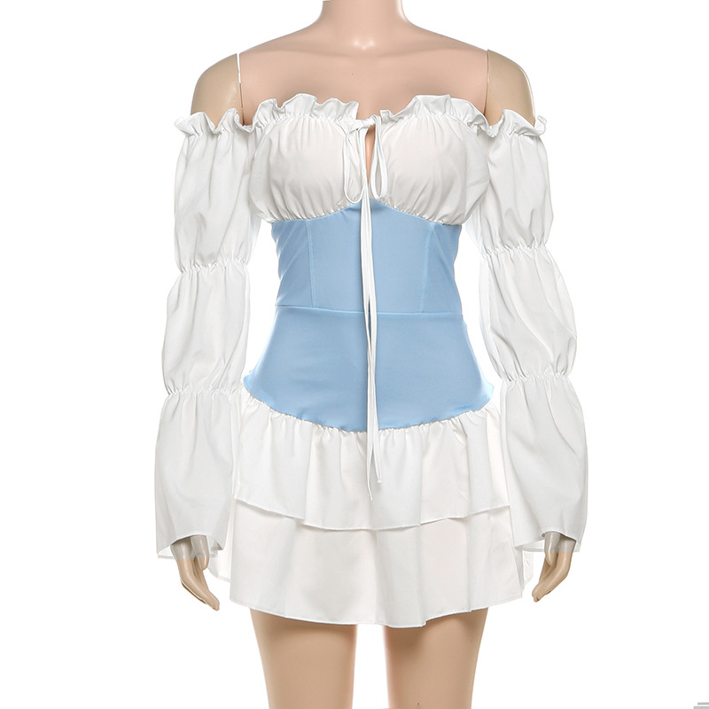 Chic Asymmetric High Waist Two Tone Puff Dress
