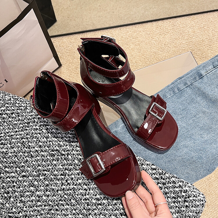 Belt buckle high top sandals, water platform thick sole oversized women's shoes