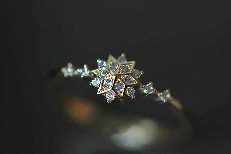 925 Sterling Silver Snowflake Ring 14k Gold Plating Simple Gold Silver color Women Engagement Wedding Ring Gift