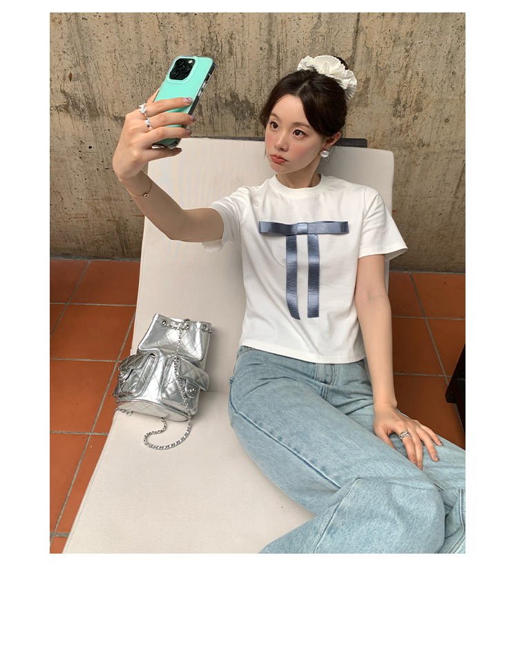 Ladies' Body-Hugging Round Neck Tie Front T-shirt