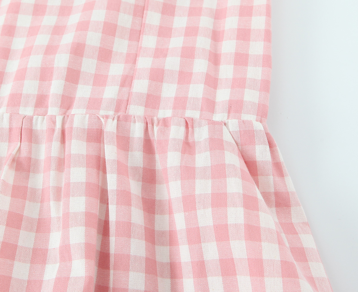 Plaid Belted Bow Suspenders Flared Hem Dress