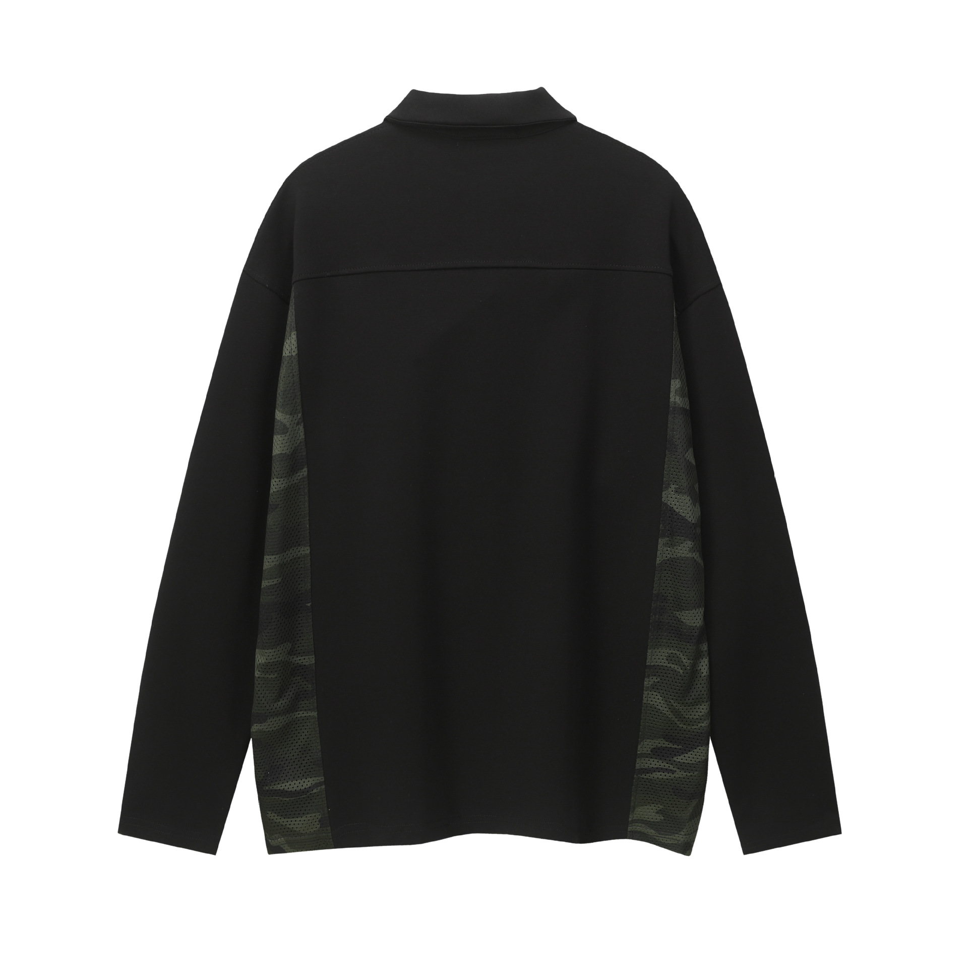 Man's Cotton Military Print Paneled Collared Sweatshirt
