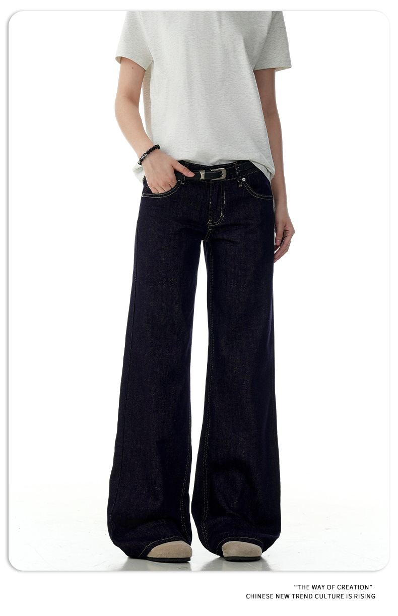 Blue Flared Jeans for Women with Visible Stitching Casual Long Pants