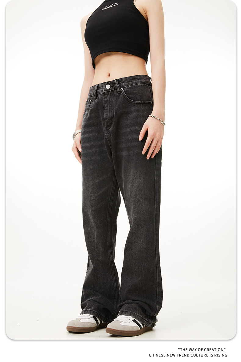 Black and Gray Flared Denim Pants for Men and Women Slim Fit Loose Tapered Washed Dark Casual Long Pants