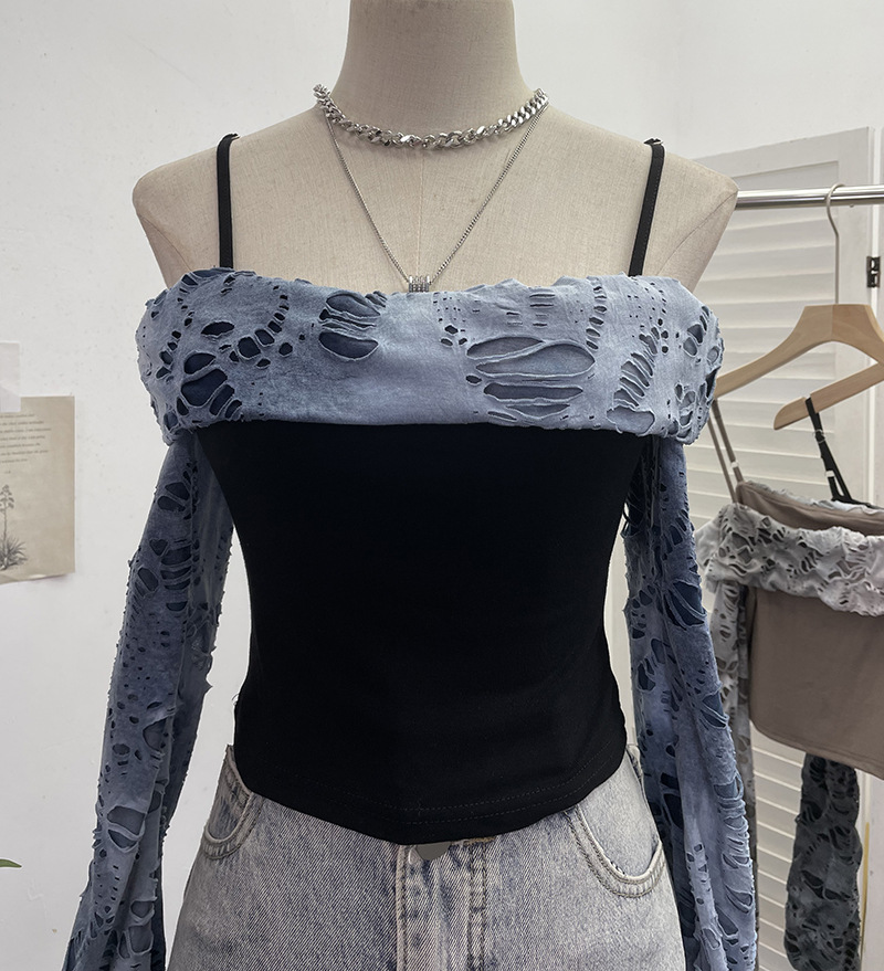 Cutout Full Sleeve Cropped T-Shirt