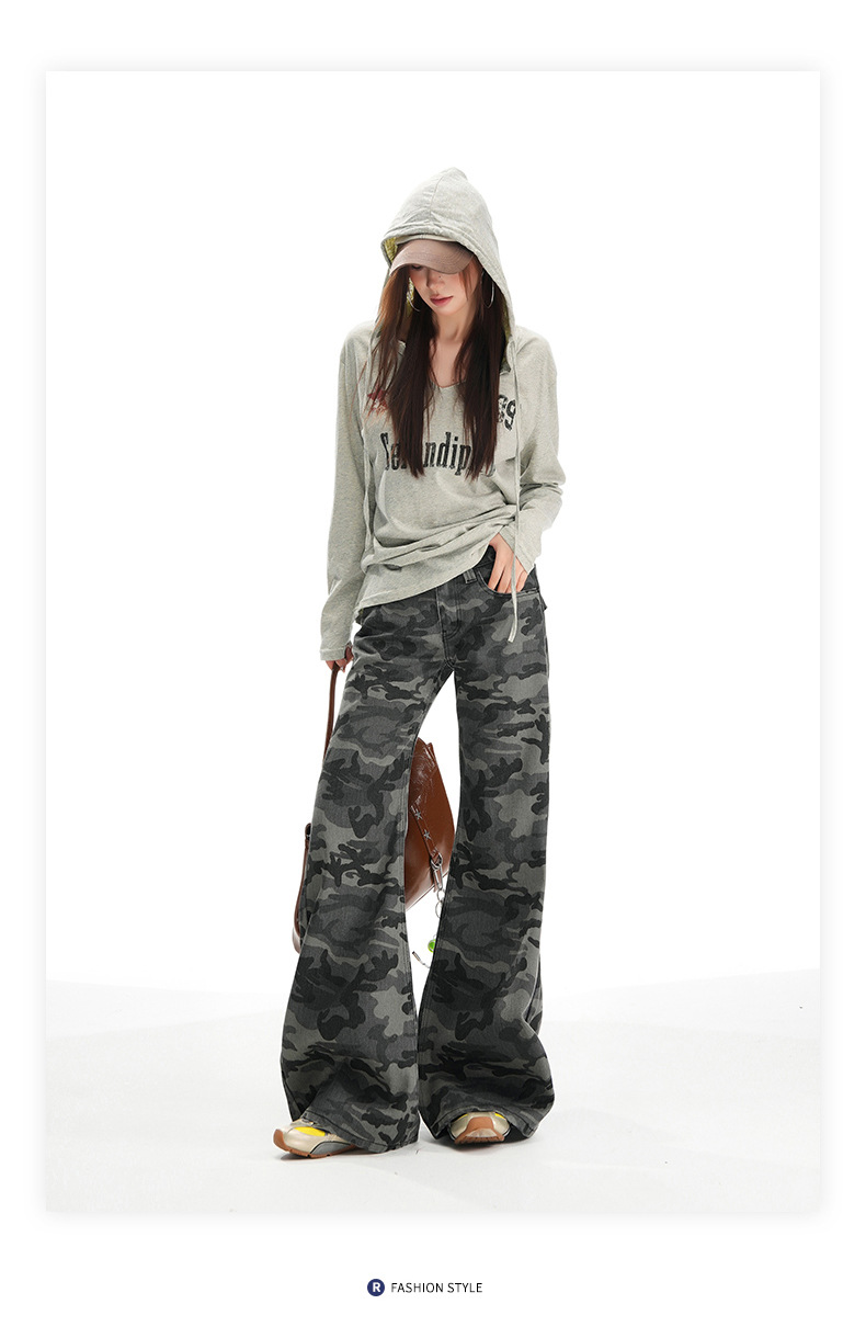 Women's Camouflage Flared Jeans Low Waist Pants