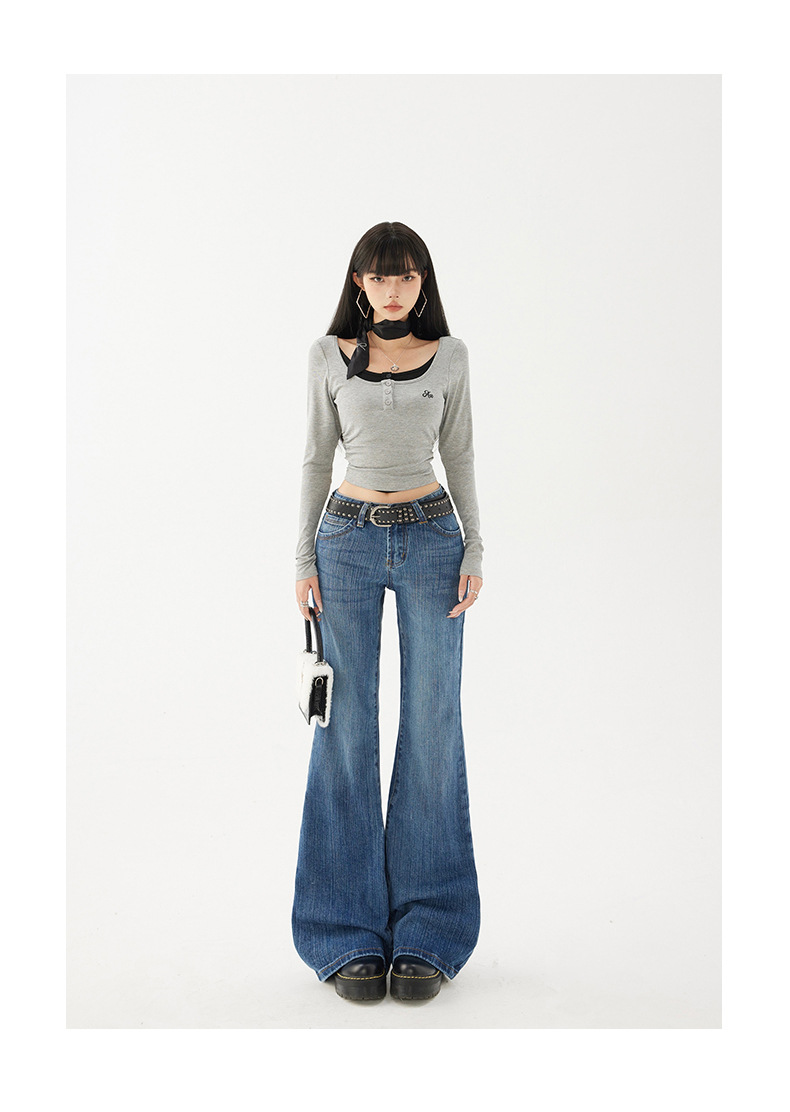 Women's Pattern Low Waist Flared Jeans Non-clinging Loose Trumpet Pants