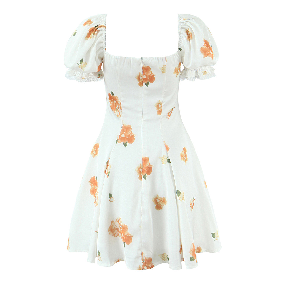 Box Neck Puff Mini Flower Dress