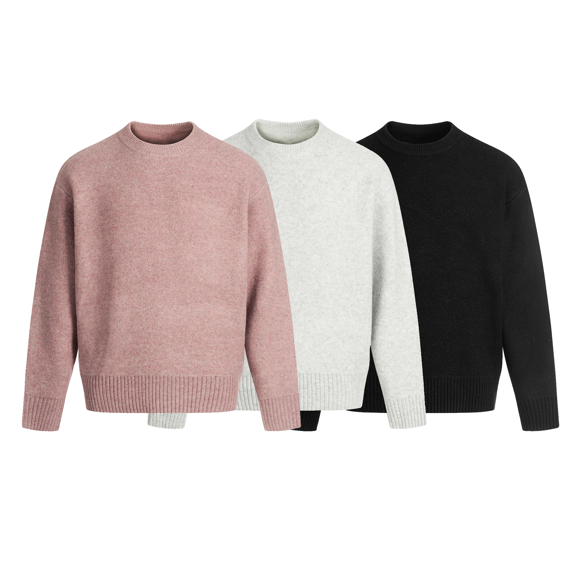 Gender-Neutral Mock Collar Oversized Two-Tone Long Sleeve Sweater