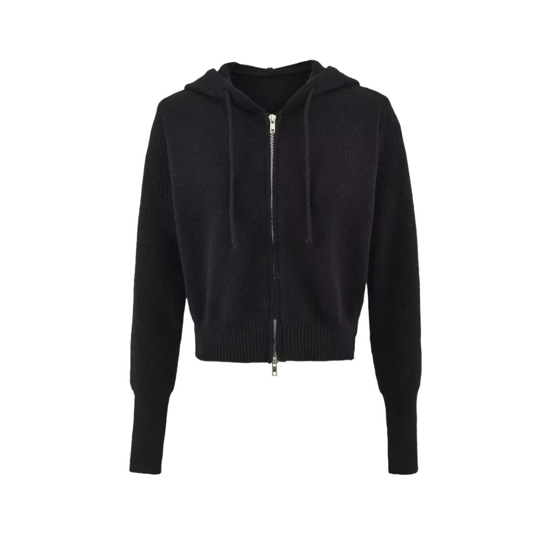 Ladies Cropped Drawcord Zip-Up Hoodie