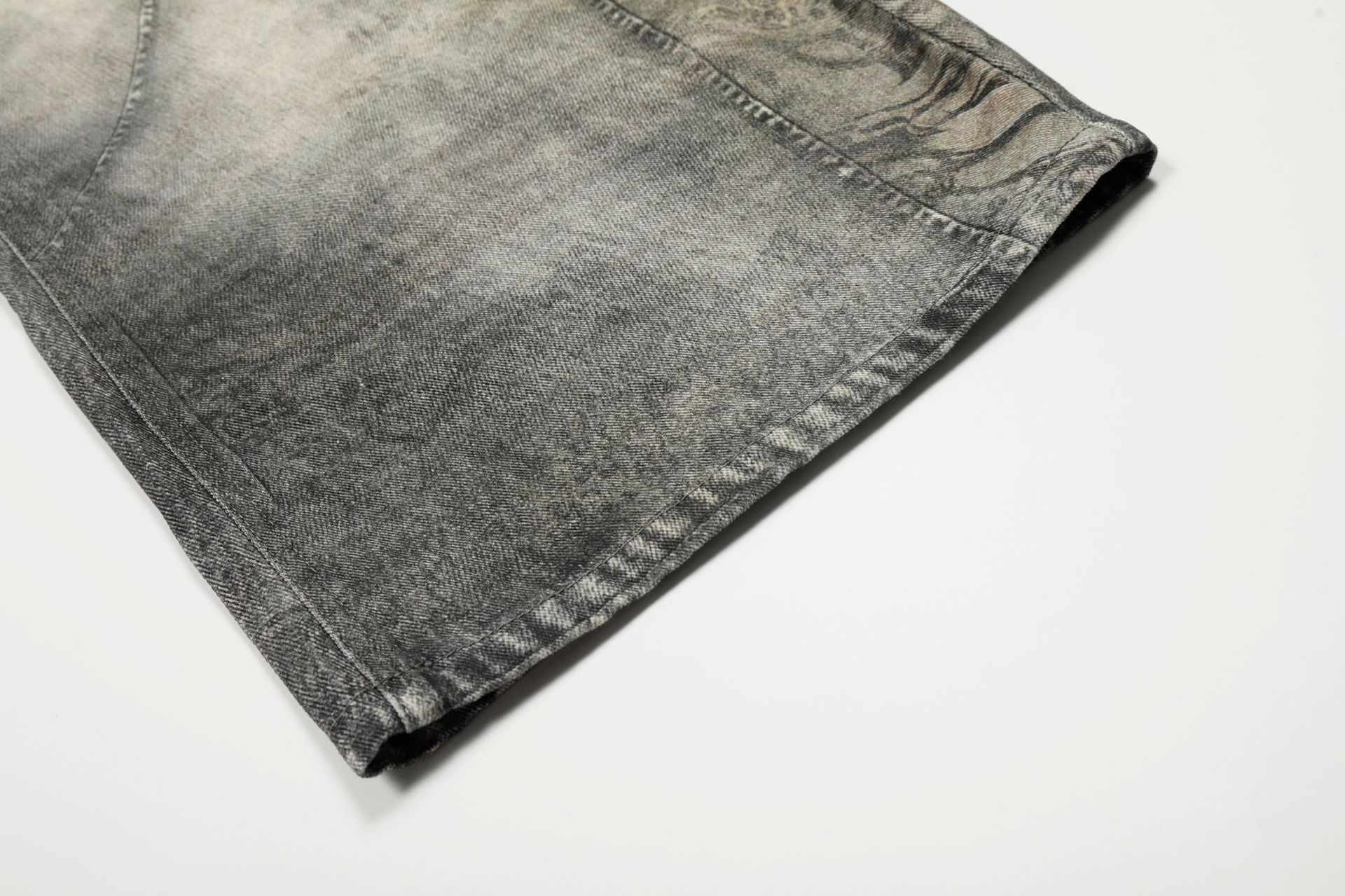 Washed Blue Vintage Distressed High-End Design Men's Loose Knife-Shape Jeans