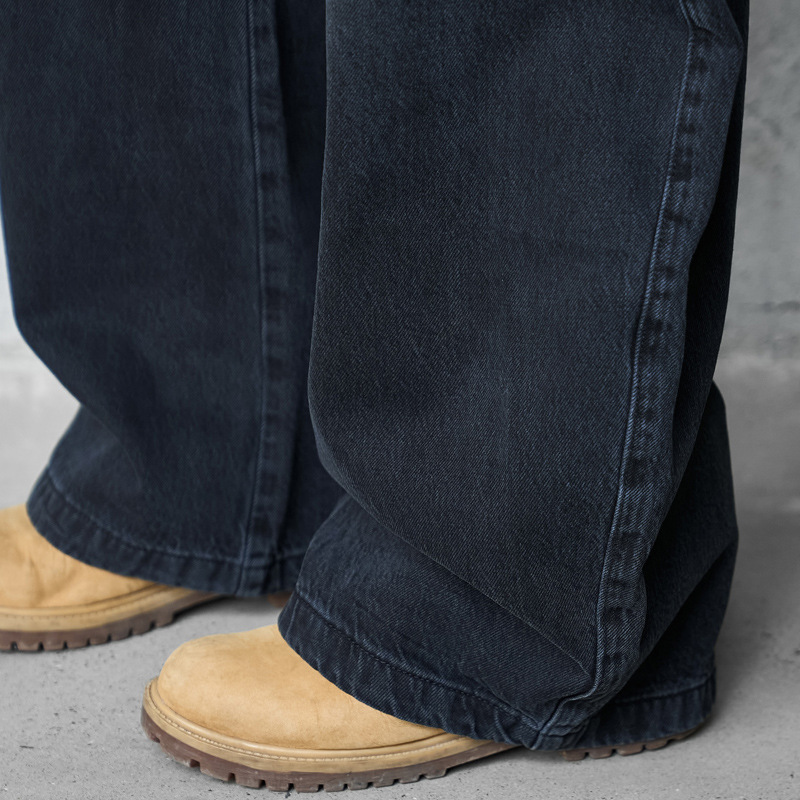 Streetwear Style Hip Hop Trendy Casual Black Knife Pants Ins Autumn Vintage Washed Loose Jeans