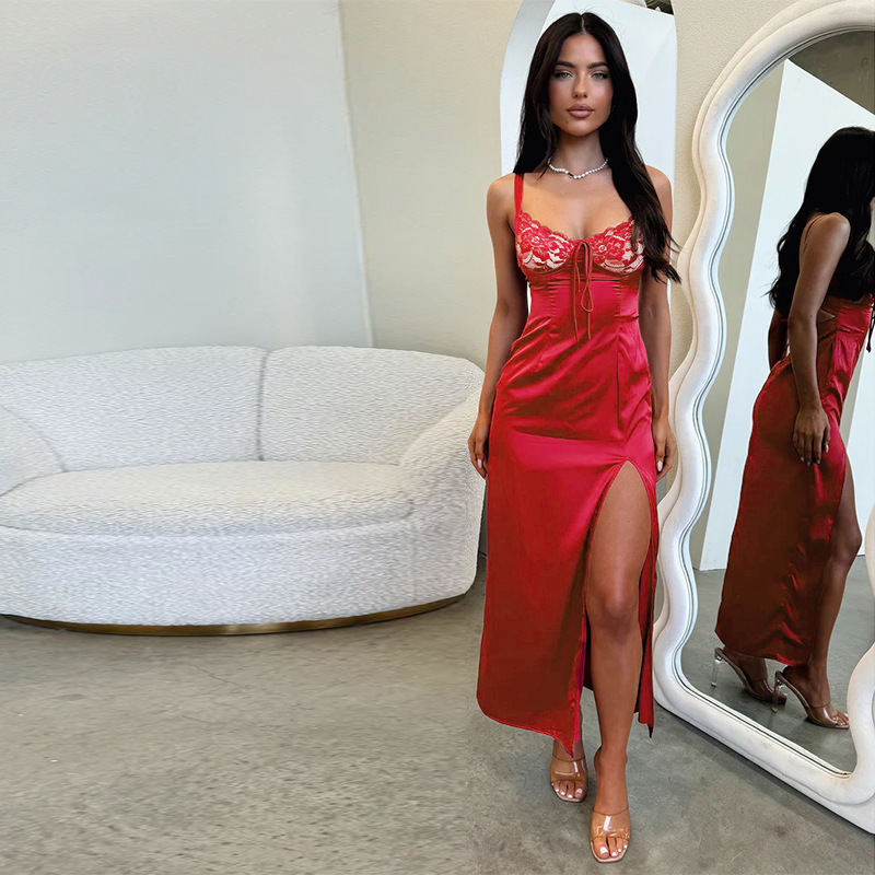 Strappy V-Neck High Waist Side Split Pencil Dress