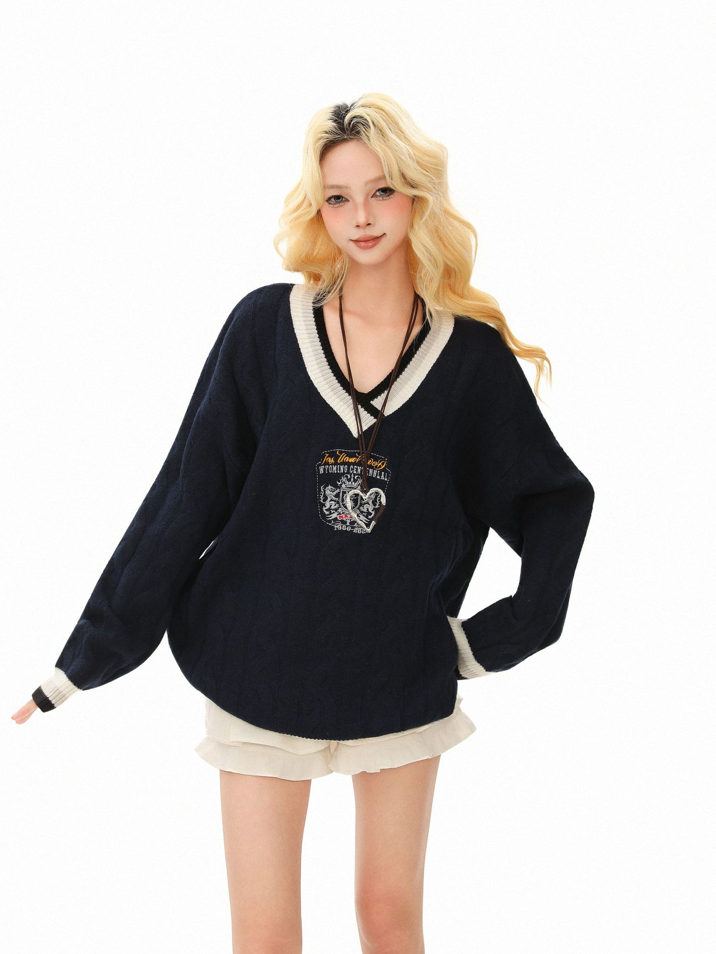Retro Hooded Plunge Sweater