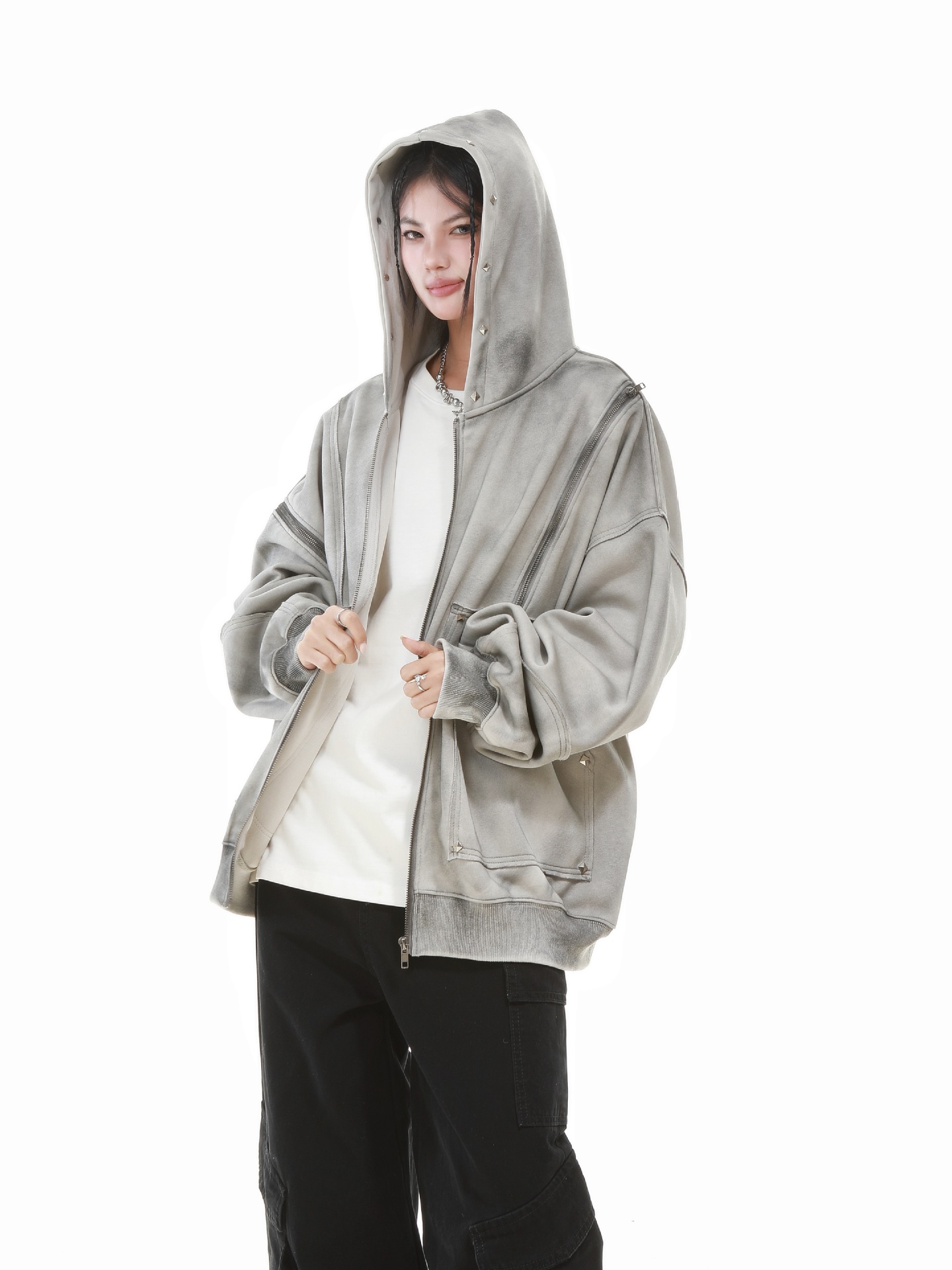 American Vintage Loose Fit Zipper Front Hoodie