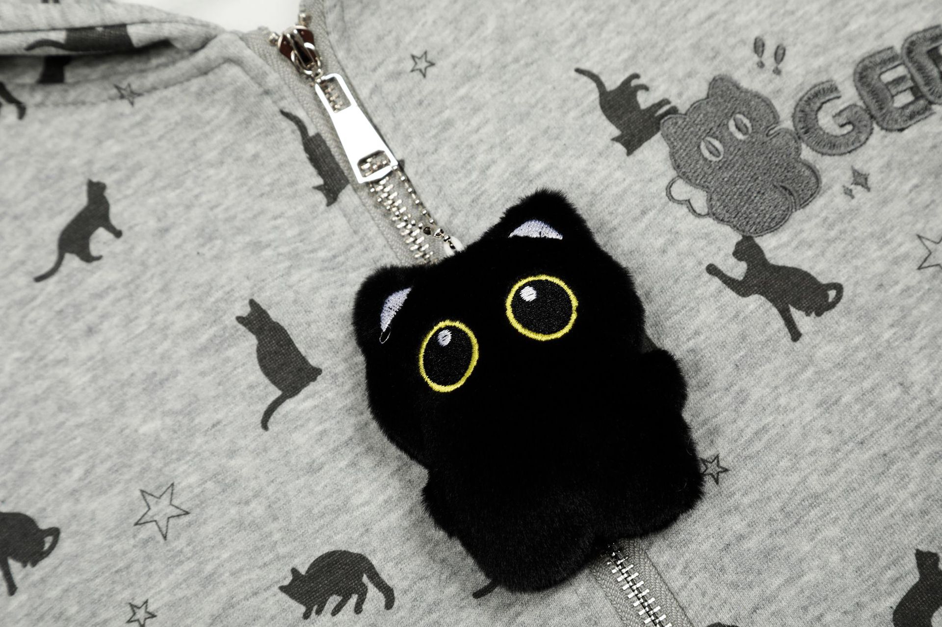 Cat printed zipper hoodie