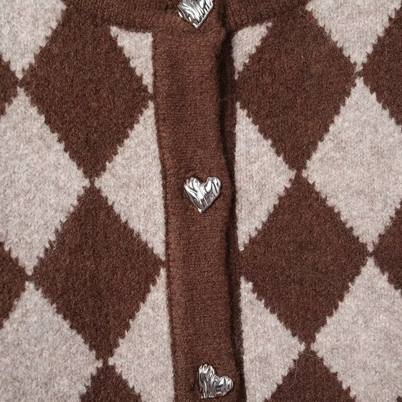 Diamond patterned jacquard knitted cardigan