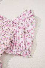 Pink Frill Neckline Shirred Bodice Floral Maxi Dress - Image 7