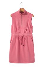 Mineral Red Terry Zipped Collar Sleeveless Drawstring Waist Mini Dress - Image 16