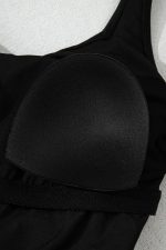 Black Side Tied Waist Square Neck Adjustable Straps A Line One Piece Swim Dress - Image 17
