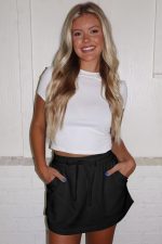 Black French Terry Drawstring Mini Skort with Pockets - Image 5