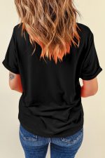 Black Shiny Lip Shape Graphic Crew Neck Tee - Image 2