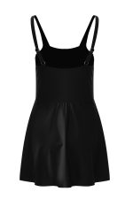 Black Side Tied Waist Square Neck Adjustable Straps A Line One Piece Swim Dress - Image 4