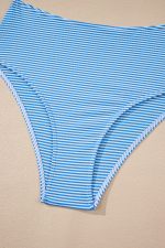 Sky Blue Striped Ruffled Shoulder Peplum Top 2 Piece Tankinis - Image 14