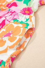 Pink Floral Puff Sleeve Collar Buttoned Babydoll Dress - Image 9