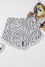 White Leopard Frayed Hem Denim Shorts - Image 4