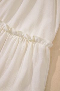 Oatmeal Solid Color Tie Strap Ruffle Tiered Mini Dress - Image 16