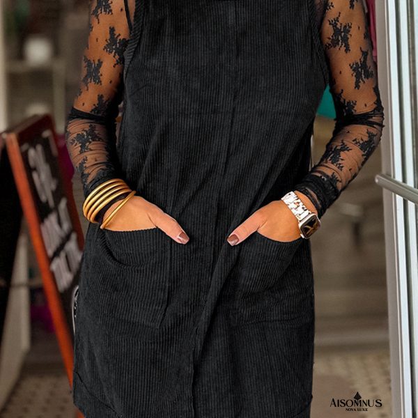Black Corduroy Exposed Seam Sleeveless Mini Dress