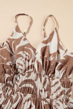 Khaki Floral Shirred High Waist Spaghetti Straps Maxi Dress - Image 9