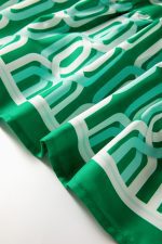 Bright Green Abstract Print Puff Sleeve Pop of Color Neckline Dress - Image 12