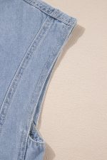 Beau Blue Lapel Neck Cap Sleeve High Waist Denim Babydoll Dress - Image 12