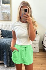 Light Green French Terry Drawstring Mini Skort with Pockets - Image 4
