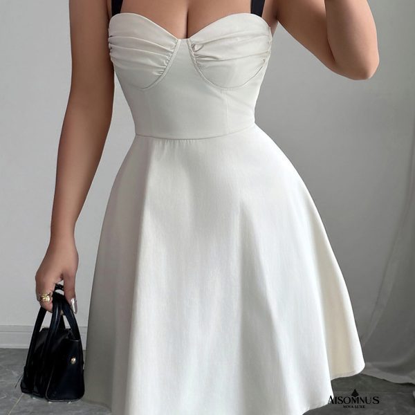 White Sweetheart Neck Tie Shoulder Mini Dress