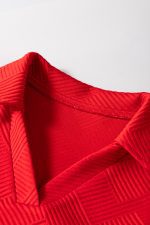 Fiery Red V Neck Puff Sleeve Textured Mini Dress - Image 18