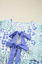Sky Blue Leopard Bow Front Puff Sleeve Mini Dress - Image 5