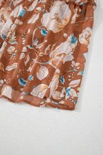 Brown Floral Print Shirred Square Neck High Waist Maxi Dress - Image 10