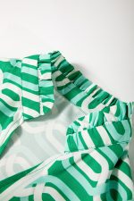 Bright Green Abstract Print Puff Sleeve Pop of Color Neckline Dress - Image 16
