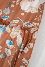 Brown Floral Print Shirred Square Neck High Waist Maxi Dress - Image 9