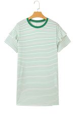 Green Stripe Ruffle Short Sleeve T Shirt Mini Dress - Image 12