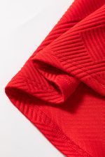 Fiery Red V Neck Puff Sleeve Textured Mini Dress - Image 16