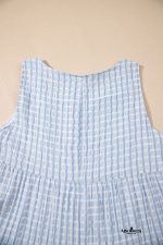 Light Blue Gingham High Waist Sleeveless Mini Dress - Image 11